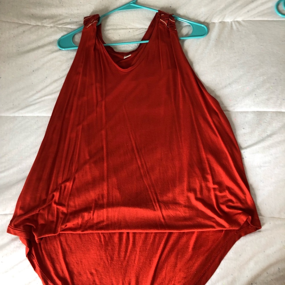 Red tank top with stitching on back